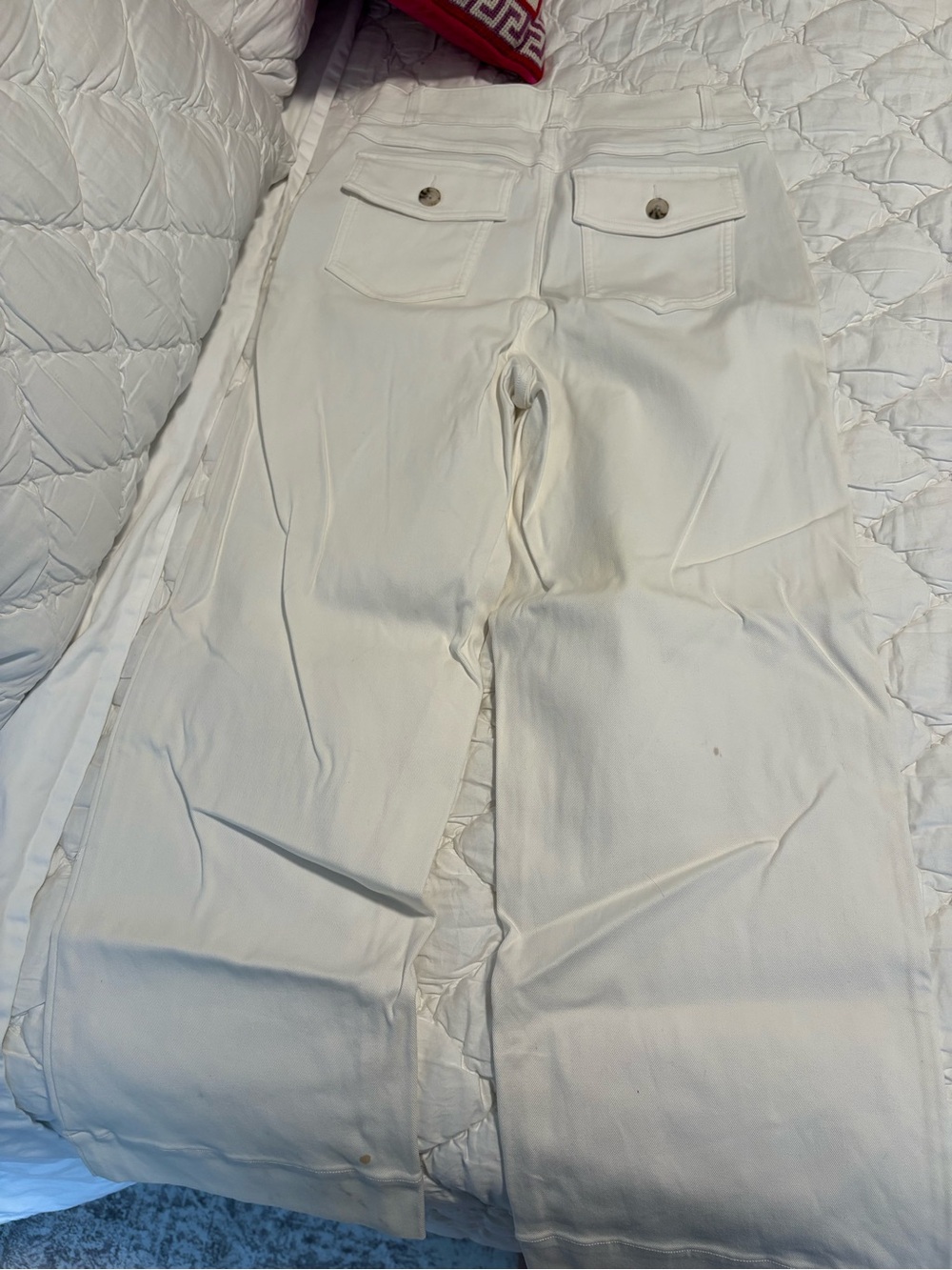 SPANX White High-Waist Wide-Leg Pants with Red Brand Tab